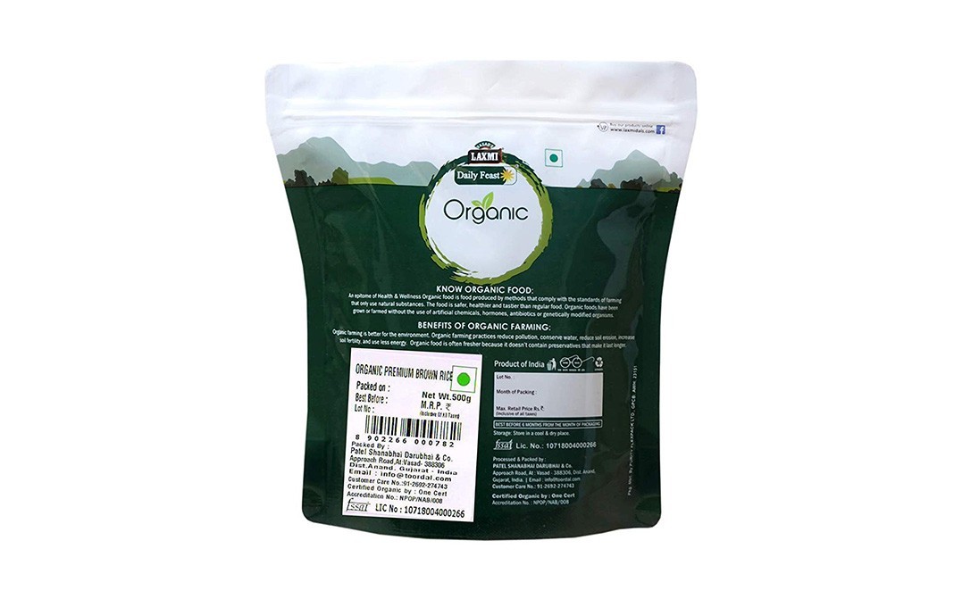 Laxmi Daily Feast Organic Premium Brown Rice   Pack  500 grams
